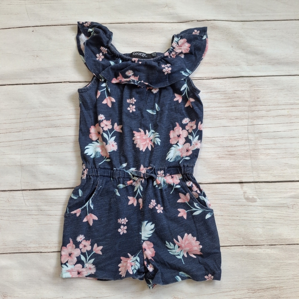 George Girls Blue Floral Romper Size XS/4-5